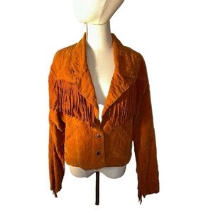 Awesome Soft Faux Suede burnt orange Fringe jacket